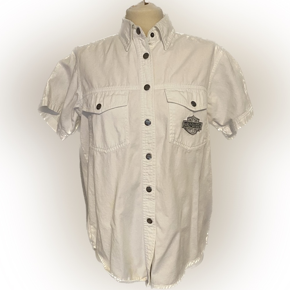 Harley Davidson All American Legend Snap Up White Shirt Short Sleeve Women’s Med